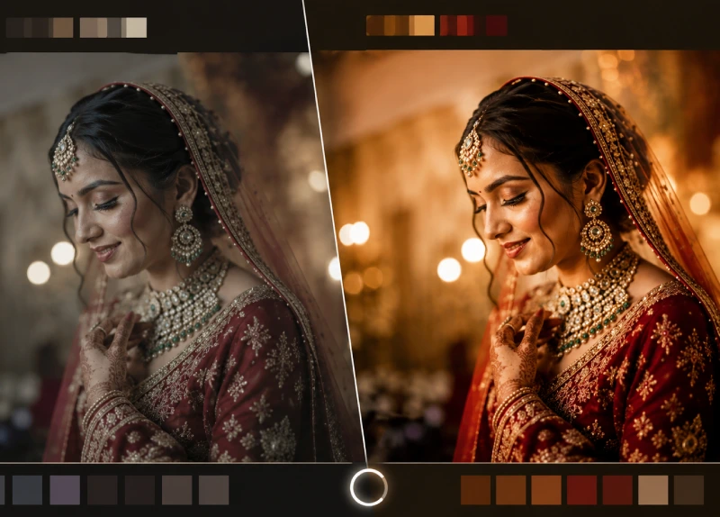 Open printed pages arranged for a carefully sequenced photo album layout