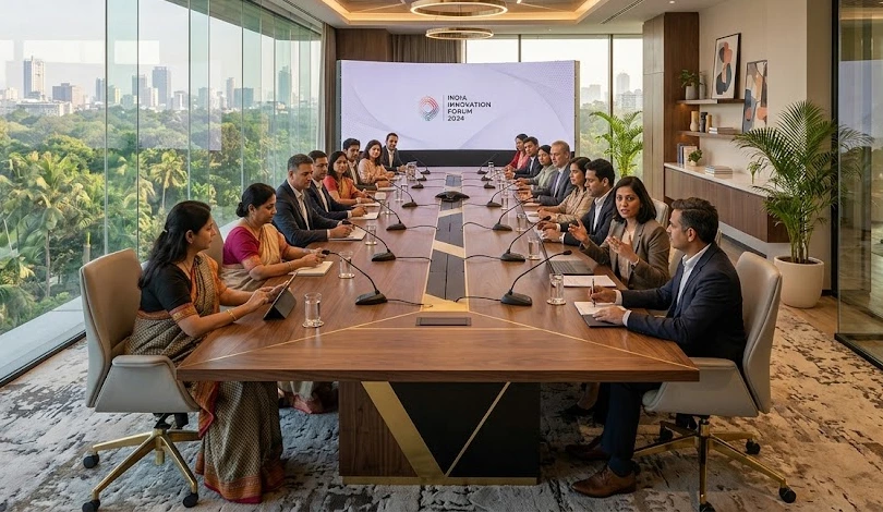Two professionals seated in a modern office during a corporate photography session
